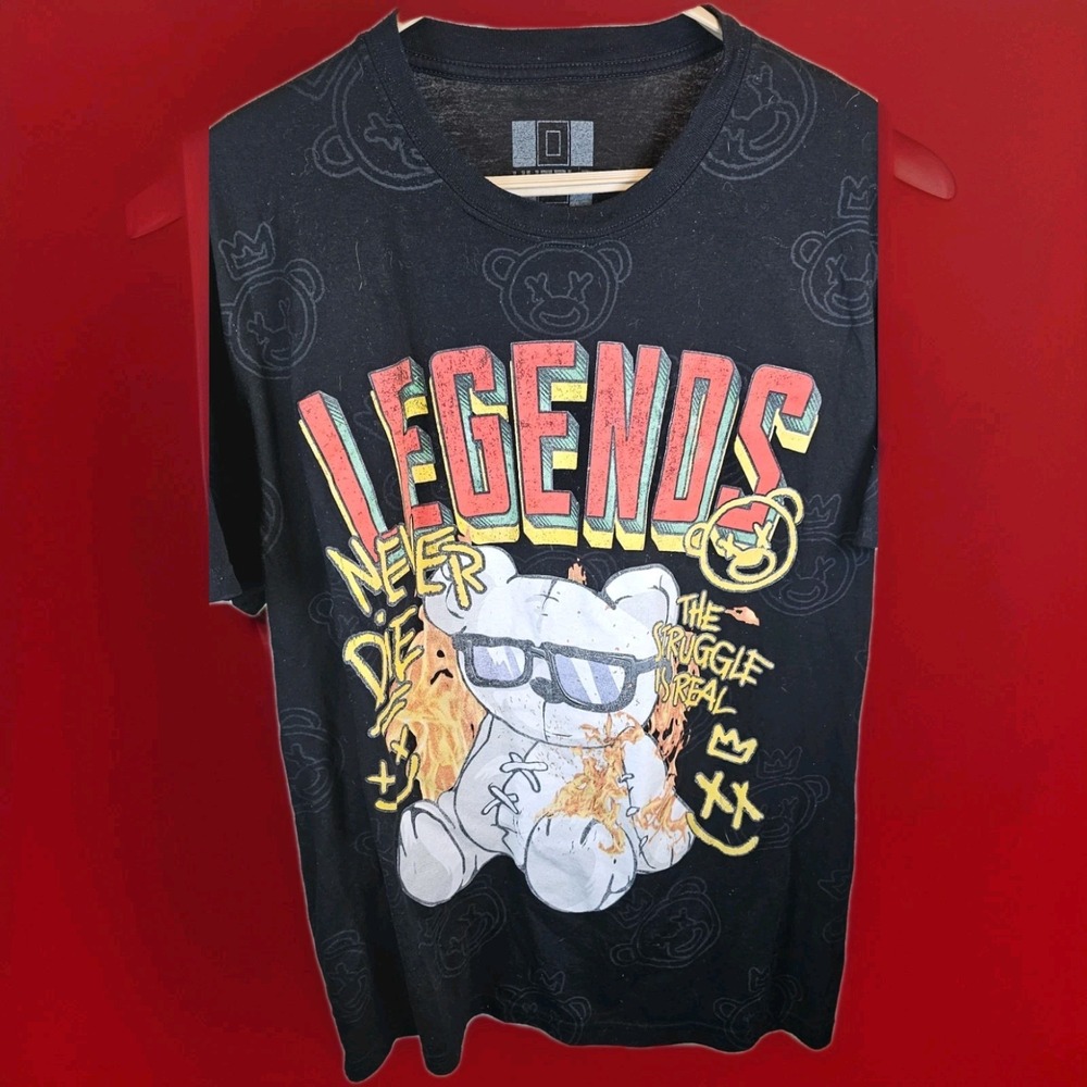 OG Hustle Mens Graphic Legends Bear Never Die struggle is real Shirt Size 2-XL